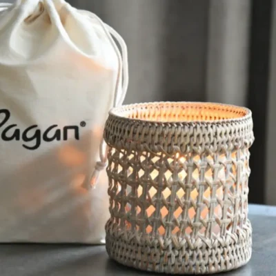 Photophore rotin blanc et bougie escale - Pagan